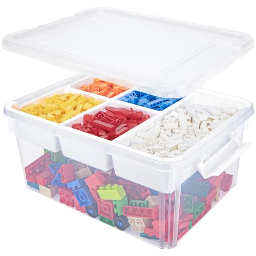 Creahaus 16L Aufbewahrungsbox mit herausnehmbarem Tablett, Kunststoffbehälter mit Deckel und Verschlussschnallen, stapelbare Bastelbox für Lego, Kunst, Playdoh, Werkzeug, Basteln, Spielzeug von Creahaus