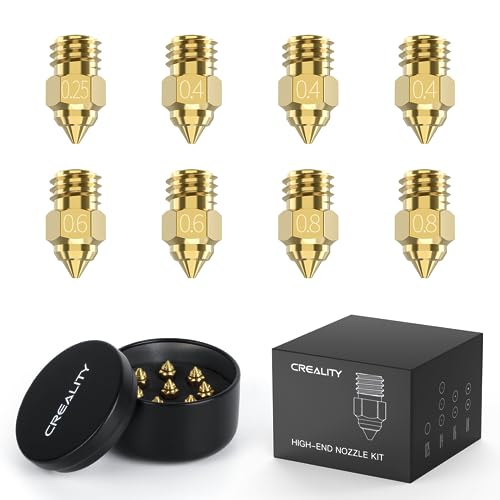 Creality Offizielle High-End Messing Düse Kit 8PCS, hohe Härte und Verschleißfestigkeit für Ender 3/Ender 3 V2/Ender 3 Pro/Ender 3 Max/Ender 5 Serie und CR 10 Serie von Creality