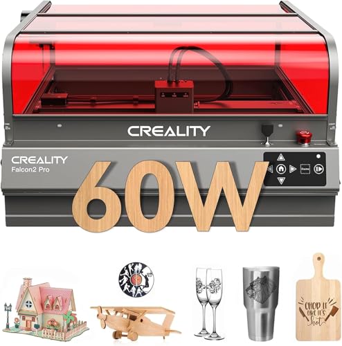 Creality Falcon 2 Pro 60W Laser Graviermaschine, 22W/40W/60W Laserleistung mit 1.6W Lasermodul, Lasergravierer mit Kamera, Lasergravur Maschine mit Air Assist, Laserschneider für Holz Metall Leder von Creality