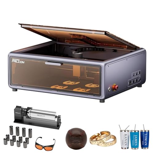 Creality Falcon A1 10W Laser Graviermaschine mit Rotary Roller Kit Pro, Laser Cutter Lasergravur Maschine mit Intelligenter Kamera, Auto Materialerkennung, Arbeitsbereich 387x305mm von Creality