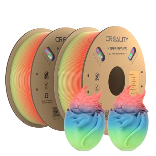 Creality Official Hyper PLA Filament Regenbogen-Kurz 2KG, 3D Drucker Filament für Hochgeschwindigkeitsdruck, langlebig und widerstandsfähig, glatt, Überhang Leistung Maßgenauigkeit +/-0.03mm, 2 Rollen von Creality