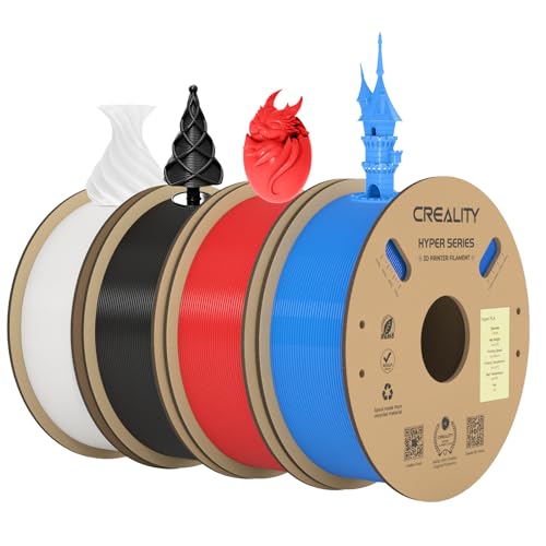 Creality Official Hyper PLA Filament Schwarz+Weiß+Blau+Rot 4KG, 3D Drucker Filament für Hochgeschwindigkeitsdruck und widerstandsfähig, glatt, Überhang Leistung Maßgenauigkeit +/-0.03mm, 4 Rollen von Creality