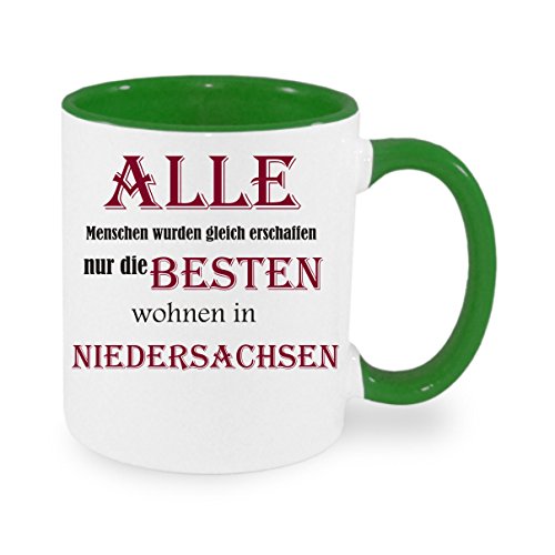 Alle Menschen wurden gleich erschaffen - nur die Besten wohnen in Niedersachsen - Kaffeetasse mit Motiv, Tasse mit Druck, auch individuell mit Spruch, Foto, Wunschtext, Wunschname (Grün) von Crealuxe