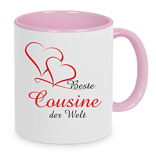 Beste Cousine der Welt - Kaffeetasse mit Motiv, Tasse mit Druck, auch individuell mit Spruch, Foto, Wunschtext, Wunschname (Rosa) von Crealuxe