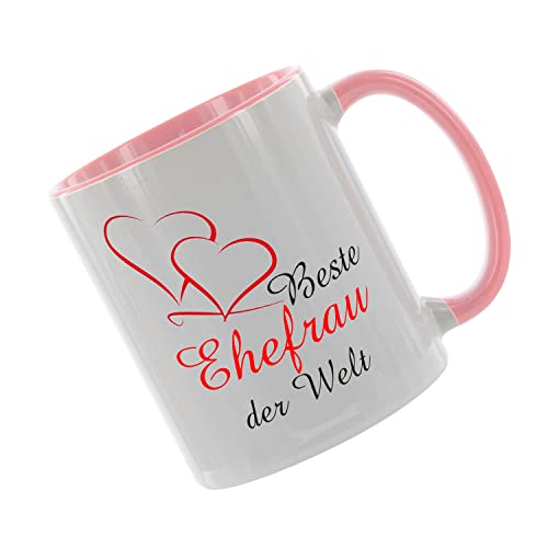 Crealuxe Kaffeetasse bedruckt 'Beste Ehefrau der Welt', Spruchtasse, hochwertige Keramiktasse (Rosa) von Crealuxe