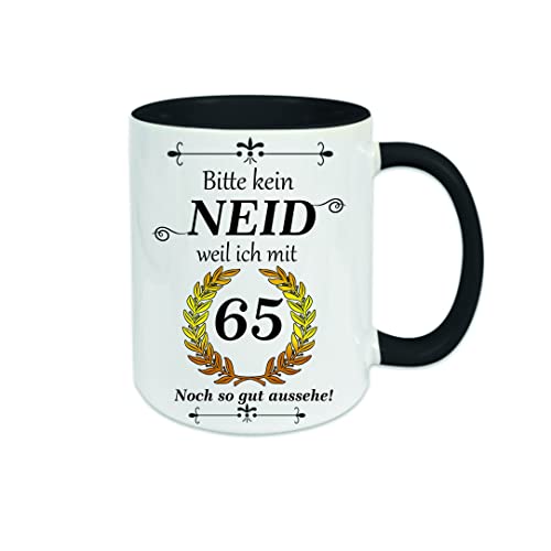 Bitte kein Neid weil ich mit 65 so gut aussehe - Kaffeetasse mit Motiv, Tasse mit Druck, auch individuell mit Spruch, Foto, Wunschtext, Wunschname (Schwarz) von Crealuxe