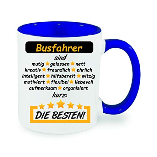 Busfahrer sind mutig, gelassen, nett, kurz: die besten Kaffeetasse mit Motiv, Tasse mit Druck, auch individuell mit Spruch, Foto, Wunschtext, Wunschname (Blau) von Crealuxe