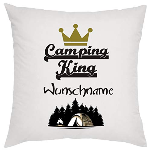 Camping King Wunschname Zierkissen, Sofakissen, bedrucktes Kissen, Bauwollkissen von Crealuxe
