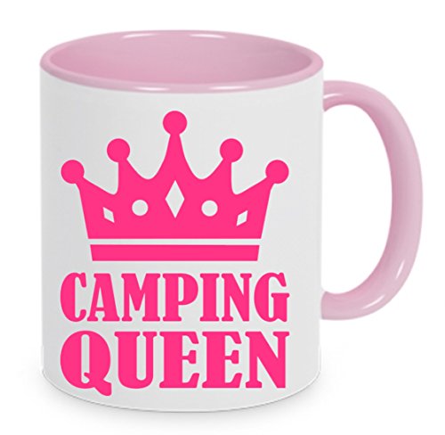 Camping-Queen Kaffeetasse mit Motiv, Tasse mit Druck, auch individuell mit Spruch, Foto, Wunschtext, Wunschname (Rosa) von Crealuxe