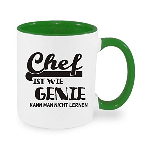 " Chef ist wie Genie - kann man nicht lernen " - Kaffeetasse mit Motiv, Tasse mit Druck, auch individuell mit Spruch, Foto, Wunschtext, Wunschname (Grün) von Crealuxe