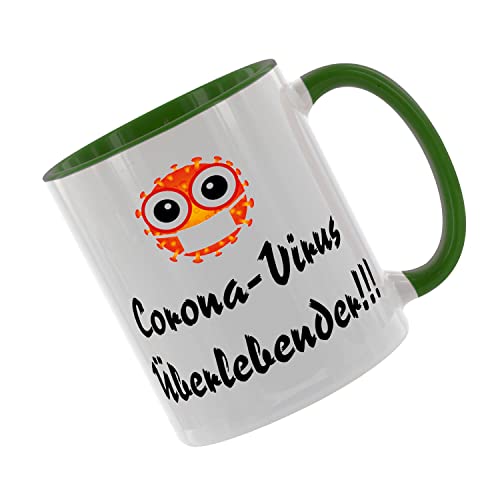 Crealuxe Kaffeetasse - Corona Virus Überlebender -Spruchtasse, Bürotasse, bedruckte Keramiktasse, Tasse mit Spruch, Hochwertige Kaffeetasse (Grün) von Crealuxe