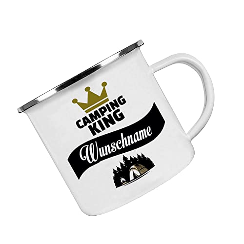 Crealuxe Emaille Tasse personalisiert 'Camping KING', Becher mit Name und Spruch, Camping Tasse, Geschenk zum Camping von Crealuxe