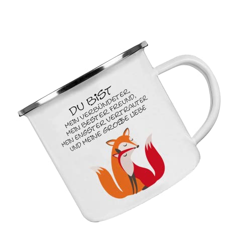 Crealuxe Emaille Tasse bedruckt 'Du bist mein Verbündeter, mein bester Freund, mein engster Vertrauter meine große Liebe (4)', Becher mit Name und Spruch, Camping Tasse von Crealuxe