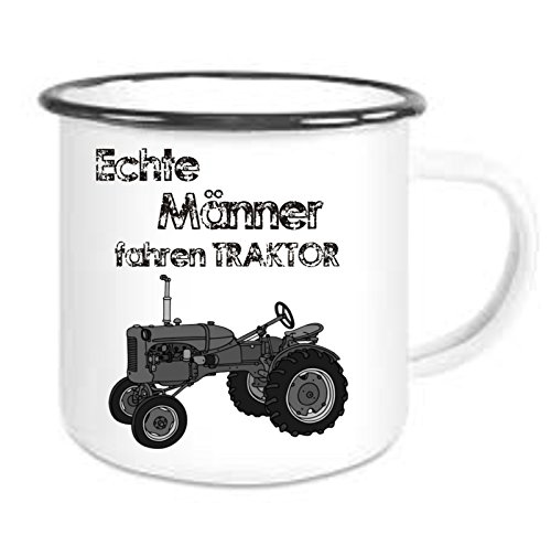 CreaLuxe Emaille Tasse " Echte Männer fahren Traktor 2 " - Kaffeetasse mit Motiv, Campingtasse, bedruckte Emailletasse mit Wunschtext von Crealuxe