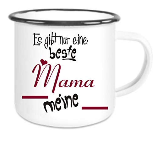 CreaLuxe Emaille Tasse " Es gibt nur eine beste mama meine " - Kaffeetasse mit Motiv, Campingtasse, bedruckte Emailletasse mit Wunschtext von Crealuxe