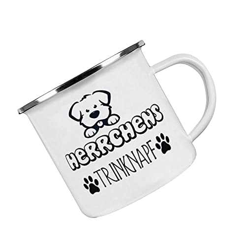 Crealuxe Emaille Tasse Herrchens Trinknapf - Kaffeetasse mit Motiv, Campingtasse, bedruckte Emailletasse mit Wunschtext Crealuxe Emaille Tasse Herrchens Trinknapf - Kaffeetasse mit Motiv, Campingtasse, bedruckte Emailletasse mit Wunschtext von Crealuxe