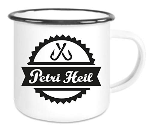 Crealuxe Emaille Tasse Petri Heil - Kaffeetasse mit Motiv, Campingtasse, bedruckte Emailletasse mit Wunschtext von Crealuxe
