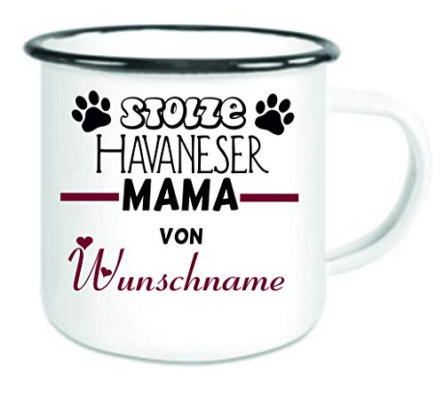 CreaLuxe Emaille Tasse " Stolze Havaneser Mama von Wunschname " - Kaffeetasse mit Motiv, Campingtasse, bedruckte Emailletasse mit Wunschtext, Wunschname, Spruch oder Bildern von Crealuxe