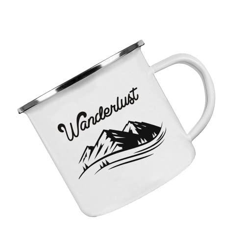 Crealuxe Emaille Tasse bedruckt 'Wanderlust', Becher mit Name und Spruch, Camping Tasse Crealuxe Emaille Tasse bedruckt 'Wanderlust', Becher mit Name und Spruch, Camping Tasse von Crealuxe