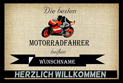 Crealuxe Fussmatte mit Wunschtext / Wunschname Die besten Motorradfahrer heißen ... - 60x40 cm - Gummi Rückseite / rutschfest - Filzoberfläche - Bedruckte Türmatte - Innenmatte - Schmutzmatte von Crealuxe