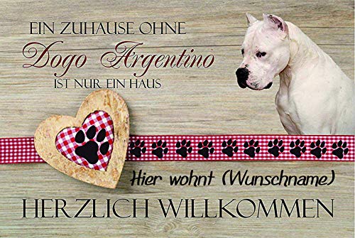 CreaLuxe Fussmatte mit Wunschtext / Wunschname Herzlich Willkommen - Dogo Argentino - 60x40 cm - Gummi Rückseite / rutschfest - Filzoberfläche - Bedruckte Türmatte - Innenmatte - Schmutzmatte von Crealuxe