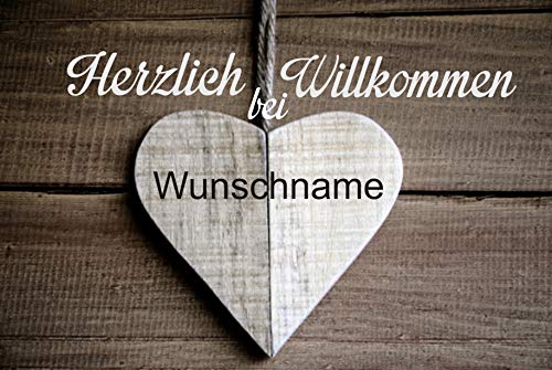 Crealuxe Fussmatte mit Wunschtext/Wunschname Herzlich Willkommen - Motiv 2 farbiges Herz - 60x40 cm - Gummi Rückseite/rutschfest - Filzoberfläche - Bedruckte Türmatte - Innenmatte von Crealuxe