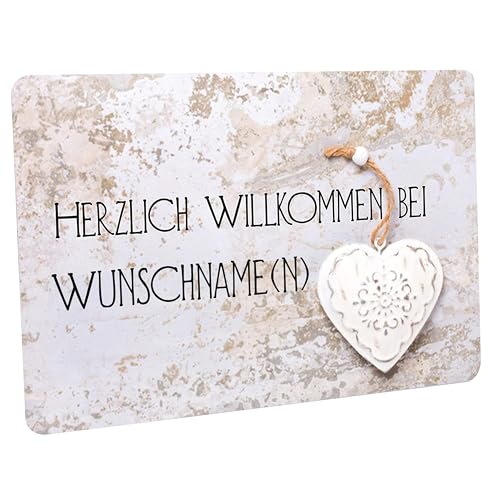 Crealuxe Fussmatte mit Wunschtext/Wunschname Herzlich Willkommen - Motiv weißes Herz - 60x40 cm - Gummi Rückseite/rutschfest - Filzoberfläche - Bedruckte Türmatte - Innenmatte von Crealuxe