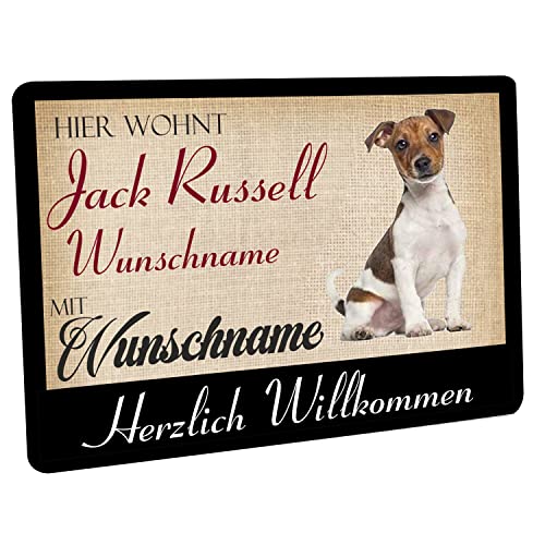 Crealuxe Fussmatte mit Wunschtext/Wunschname Hier wohnt Jack Russell - 60x40 cm - Gummi Rückseite/rutschfest - Filzoberfläche - Bedruckte Türmatte - Innenmatte von Crealuxe