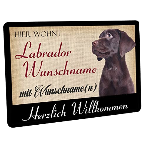 Crealuxe Fussmatte 'Wunschtext/Wunschname Hier wohnt Labrador' personalisiert, Fußabtreter, Fußabstreifer für die Haustür, Fußmatte rutschfest von Crealuxe