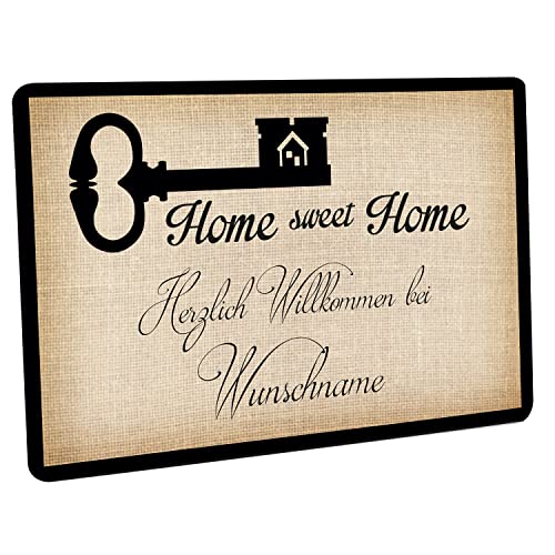 Crealuxe Fussmatte mit Wunschtext/Wunschname Home Sweet Home mit Schlüssel - 60x40 cm - Gummi Rückseite/rutschfest - Filzoberfläche - Bedruckte Türmatte - Innenmatte von Crealuxe