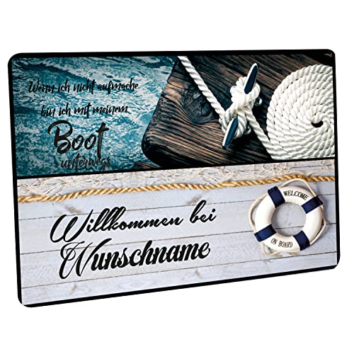 Crealuxe Fussmatte mit Wunschtext/Wunschname 'Wenn ich Nicht aufmache - Boot - 60x40 cm - Gummi Rückseite/rutschfest - Filzoberfläche - Bedruckte Türmatte - Innenmatte - von Crealuxe