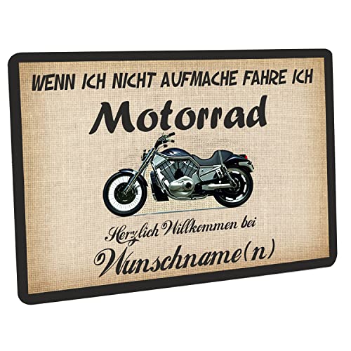 Crealuxe Fussmatte 'Wunschtext/Wunschname Wenn ich Nicht aufmache - Motorrad' personalisiert, Fußabtreter, Fußabstreifer für die Haustür, Fußmatte rutschfest von Crealuxe