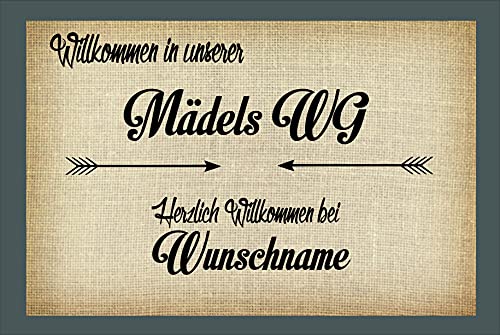 Crealuxe Fussmatte mit Wunschtext/Wunschname Willkommen in unserer Mädels WG - 60x40 cm - Gummi Rückseite/rutschfest - Filzoberfläche - Bedruckte Türmatte - Innenmatte - Schmutzmatte von Crealuxe