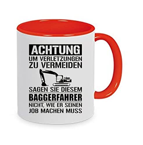 CreaLuxe Kaffeetasse - Achtung Baggerfahrer -Spruchtasse, Bürotasse, bedruckte Keramiktasse, Tasse mit Spruch, Hochwertige Kaffeetasse (Rot) von Crealuxe