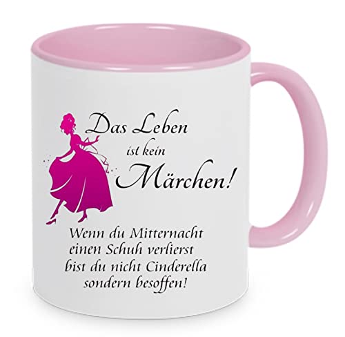 Crealuxe Kaffeetasse - Das Leben ist kein Märchen - Spruchtasse, Bürotasse, bedruckte Keramiktasse, Tasse mit Spruch, Hochwertige Kaffeetasse, Tasse personalisiert (Rosa) von Crealuxe