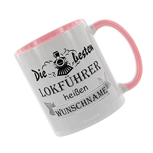 Crealuxe Kaffeetasse - Die besten Lokführer heißen (Wunschname) -Spruchtasse, Bürotasse, bedruckte Keramiktasse, Tasse mit Spruch, Hochwertige Kaffeetasse (Rosa) von Crealuxe