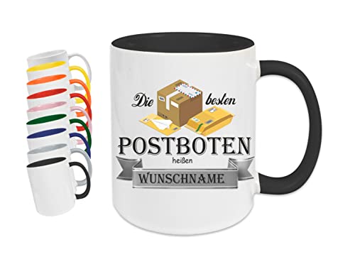 Crealuxe Kaffeetasse - Die besten Postboten heißen (Wunschname) -Spruchtasse, Bürotasse, bedruckte Keramiktasse, Tasse mit Spruch, Hochwertige Kaffeetasse (Schwarz) von Crealuxe