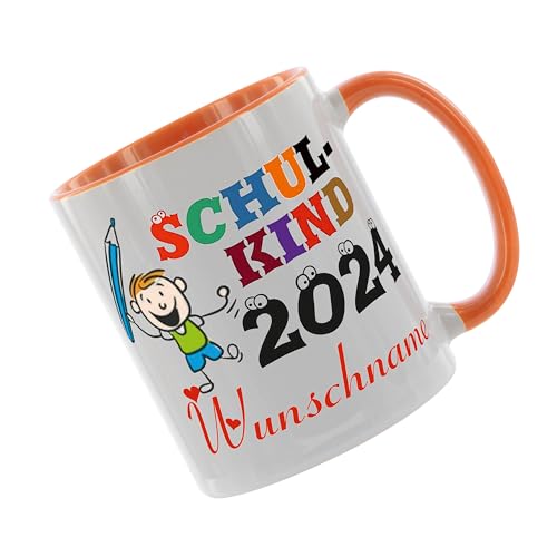 Crealuxe Kaffeetasse - Schulkind 2024 (Wunschname) - Einschulung Geschenke Tasse, bedruckte Keramiktasse, Tasse mit Spruch, Hochwertige Kaffeetasse, Tasse personalisiert (Orange) von Crealuxe