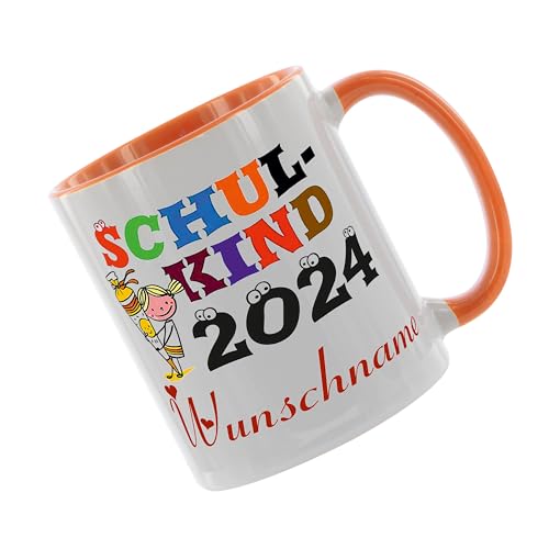 Crealuxe Kaffeetasse - Schulkind 2024 Motiv Mädchen - Einschulung Geschenke Tasse, bedruckte Keramiktasse, Tasse mit Spruch, Hochwertige Kaffeetasse, Tasse personalisiert (Orange) von Crealuxe