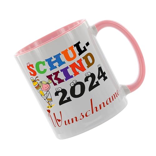 Crealuxe Kaffeetasse - Schulkind 2024 Motiv Mädchen - Einschulung Geschenke Tasse, bedruckte Keramiktasse, Tasse mit Spruch, Hochwertige Kaffeetasse, Tasse personalisiert (Rosa) von Crealuxe