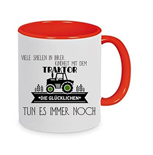 Crealuxe Kaffeetasse - Viele spielen in der Kindheit mit einem Traktor - Spruchtasse, Bürotasse, bedruckte Keramiktasse, Tasse mit Spruch, Hochwertige Kaffeetasse (Rot) von Crealuxe