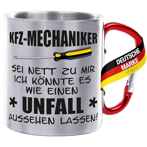 Crealuxe Edelstahltasse mit Karabiner - KFZ Mechaniker Sei nett zu mir. Ich könnte es wie einen Unfall aussehen lassen - Tasse mit Gravur, Kaffeetasse, Bürotasse, Metalltasse Crealuxe Edelstahltasse mit Karabiner - KFZ Mechaniker Sei nett zu mir. Ich könnte es wie einen Unfall aussehen lassen - Tasse mit Gravur, Kaffeetasse, Bürotasse, Metalltasse von Crealuxe
