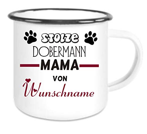 Crealuxe Emaille Tasse Stolze Dobermann Mama von Wunschname - Kaffeetasse mit Motiv, Campingtasse, bedruckte Emailletasse mit Wunschtext, Wunschname, Spruch oder Bildern Crealuxe Emaille Tasse Stolze Dobermann Mama von Wunschname - Kaffeetasse mit Motiv, Campingtasse, bedruckte Emailletasse mit Wunschtext, Wunschname, Spruch oder Bildern von Crealuxe