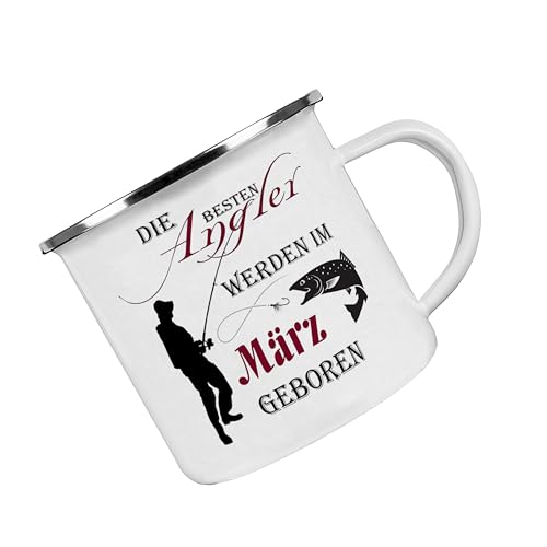 Crealuxe Emaille Tasse Die besten Angler werden im März geboren - Kaffeetasse mit Motiv, Campingtasse, bedruckte Emailletasse mit Wunschtext Crealuxe Emaille Tasse Die besten Angler werden im März geboren - Kaffeetasse mit Motiv, Campingtasse, bedruckte Emailletasse mit Wunschtext von Crealuxe