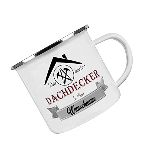 Crealuxe Emaille Tasse personalisiert 'Die besten Dachdecker heißen', Becher mit Name und Spruch, Camping Tasse Crealuxe Emaille Tasse personalisiert 'Die besten Dachdecker heißen', Becher mit Name und Spruch, Camping Tasse von Crealuxe