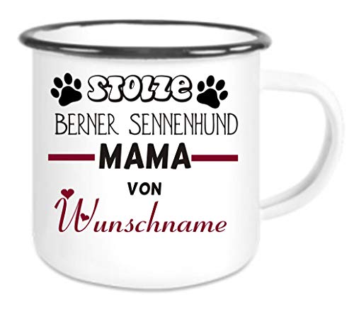 CreaLuxe Emaille Tasse Stolze Berner Sennenhund Mama von (Wunschname) " - Kaffeetasse mit Motiv, Campingtasse, bedruckte Emailletasse mit Wunschtext, Wunschname, Spruch oder Bildern von Crealuxe