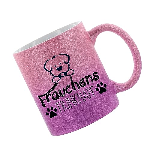 Crealuxe Farbverlauf-Glitzertasse (pink-purple) Frauchens Trinknapf - Glitzertasse mit Farbverlauf - Kaffeetasse von Crealuxe