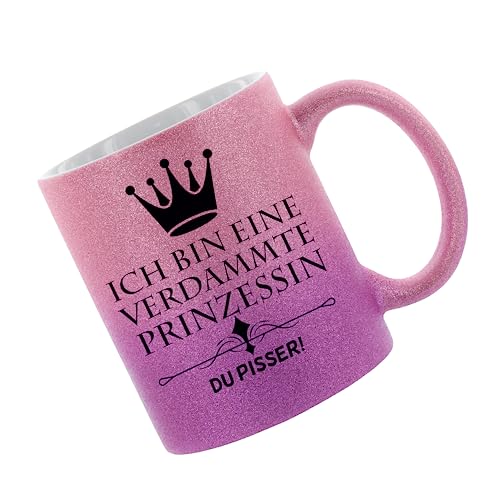 Crealuxe Farbverlauf-Glitzertasse (pink-purple) Ich bin eine verdammte Prinzessin du Pisser - Glitzertasse mit Farbverlauf - Kaffeetasse von Crealuxe