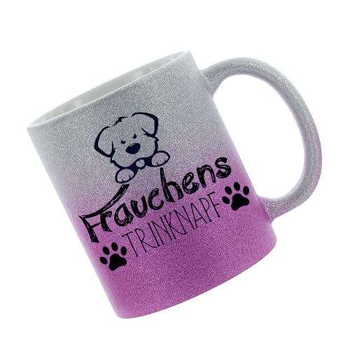 Crealuxe Farbverlauf-Glitzertasse (silber-purple) Frauchens Trinknapf - Glitzertasse mit Farbverlauf - Kaffeetasse von Crealuxe
