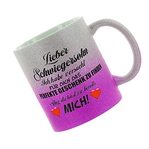 Crealuxe Farbverlauf-Glitzertasse (silber-purple) Lieber Schwiegersohn ich habe versucht für dich das perfekte Geschenk.. - Glitzertasse mit Farbverlauf - Kaffeetasse von Crealuxe